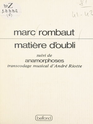 cover image of Matière d'oubli